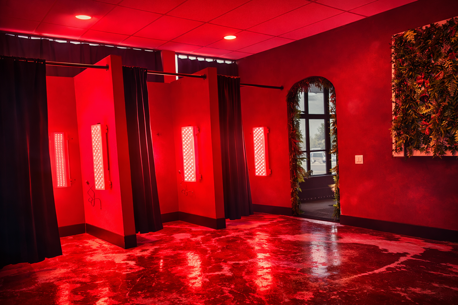 Red light therapy booths at Continental Spa & Wellness Center in Southern Arizona, using LED light therapy to support cellular repair, inflammation reduction, skin health, and muscle recovery.