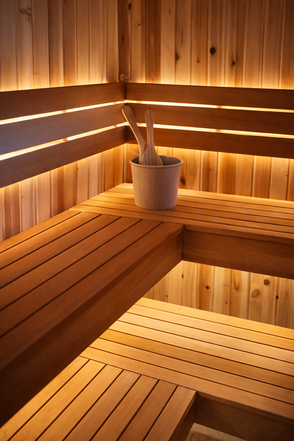 Infrared sauna at Continental Spa & Wellness Center in Green Valley, Arizona, featuring a modern wood sauna interior used for detoxification, relaxation, and muscle recovery.