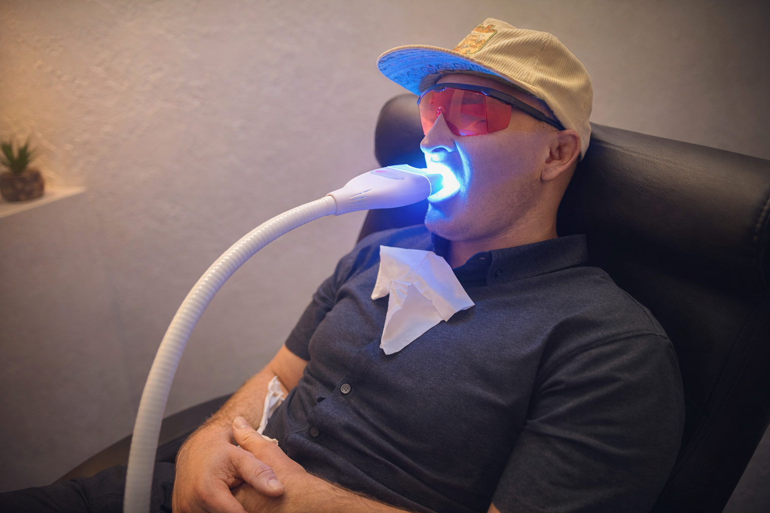 In-office teeth whitening treatment using LED technology to safely brighten smiles at Continental Spa & Wellness Center.