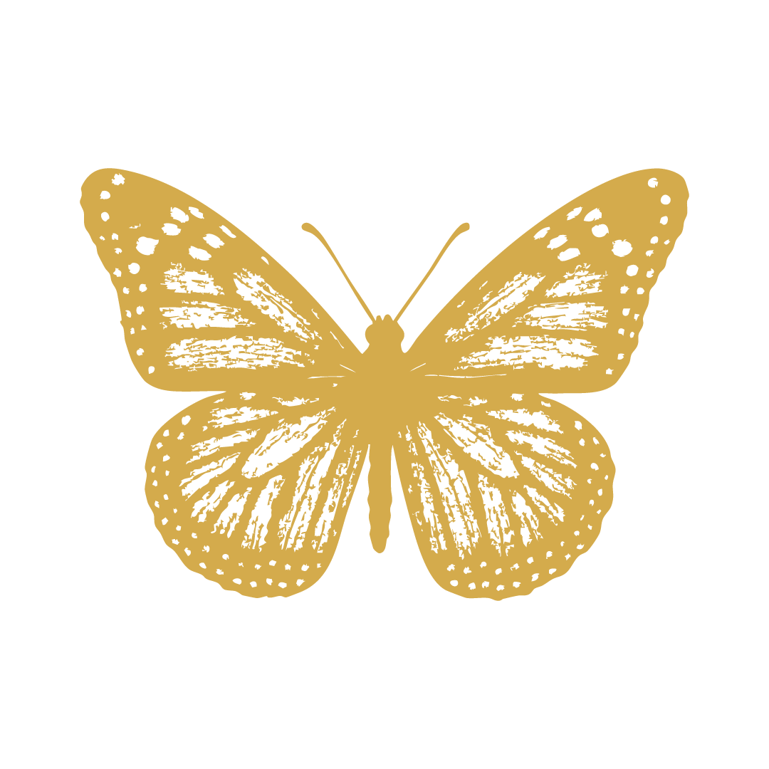 Gold butterfly illustration on black background.