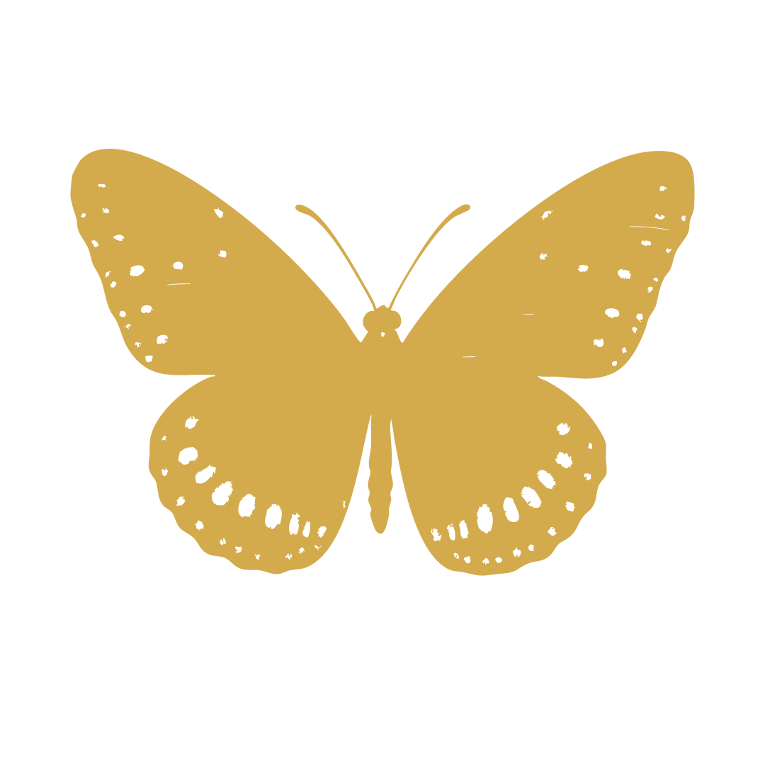 Golden butterfly silhouette on a black background.