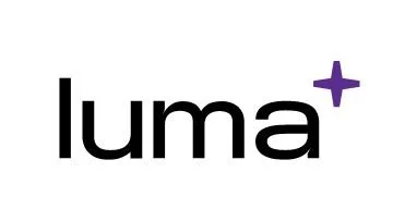 Luma logo with black lowercase text and a purple plus sign.