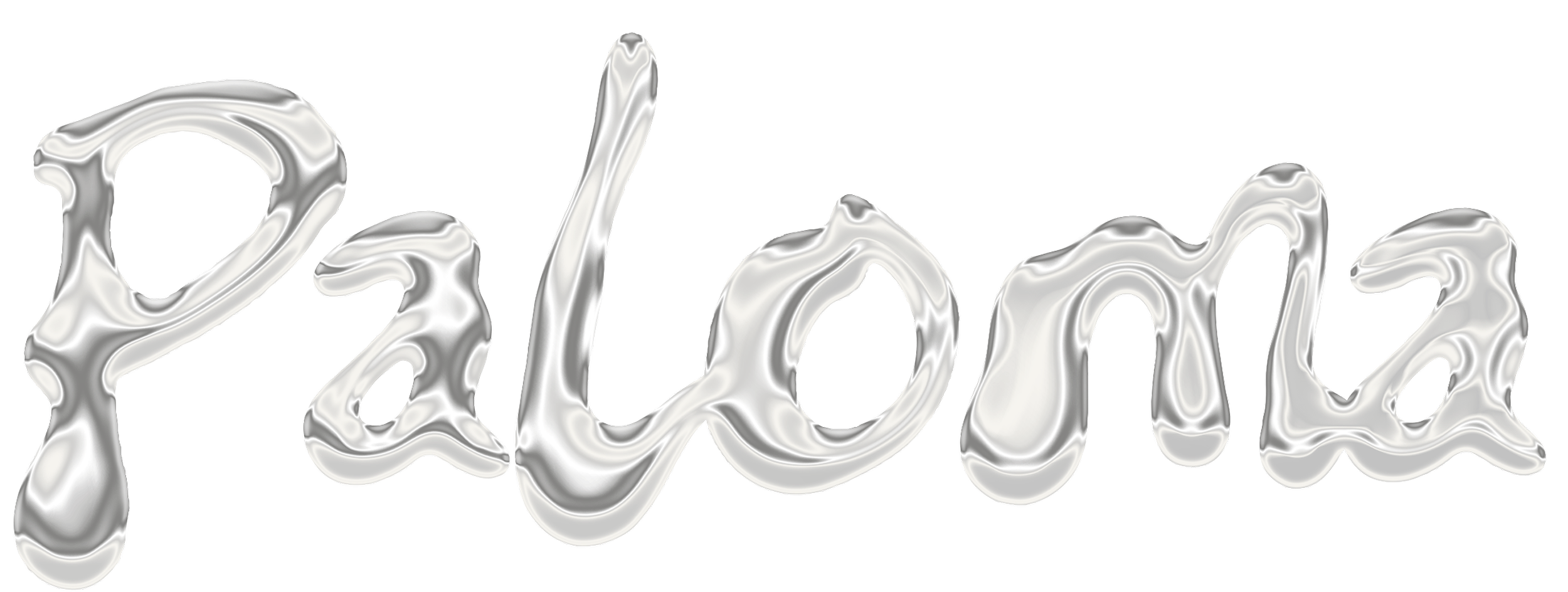 Text reading 'Paloma' written in a shiny, metallic, silver font. Logo of the hair salon in Jersey City.