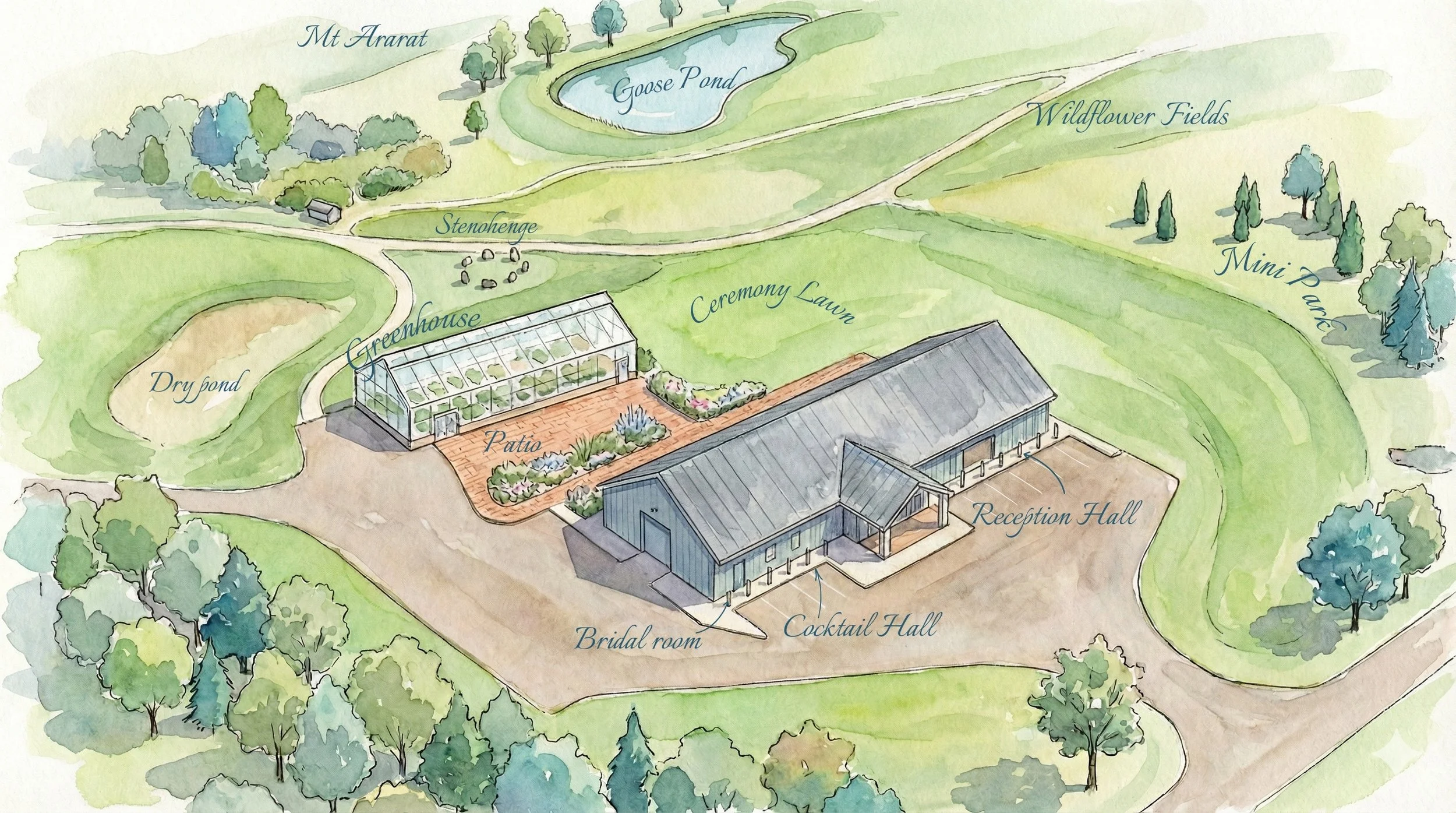 A site map of a greenhouse wedding venue and mountain wedding venue PA