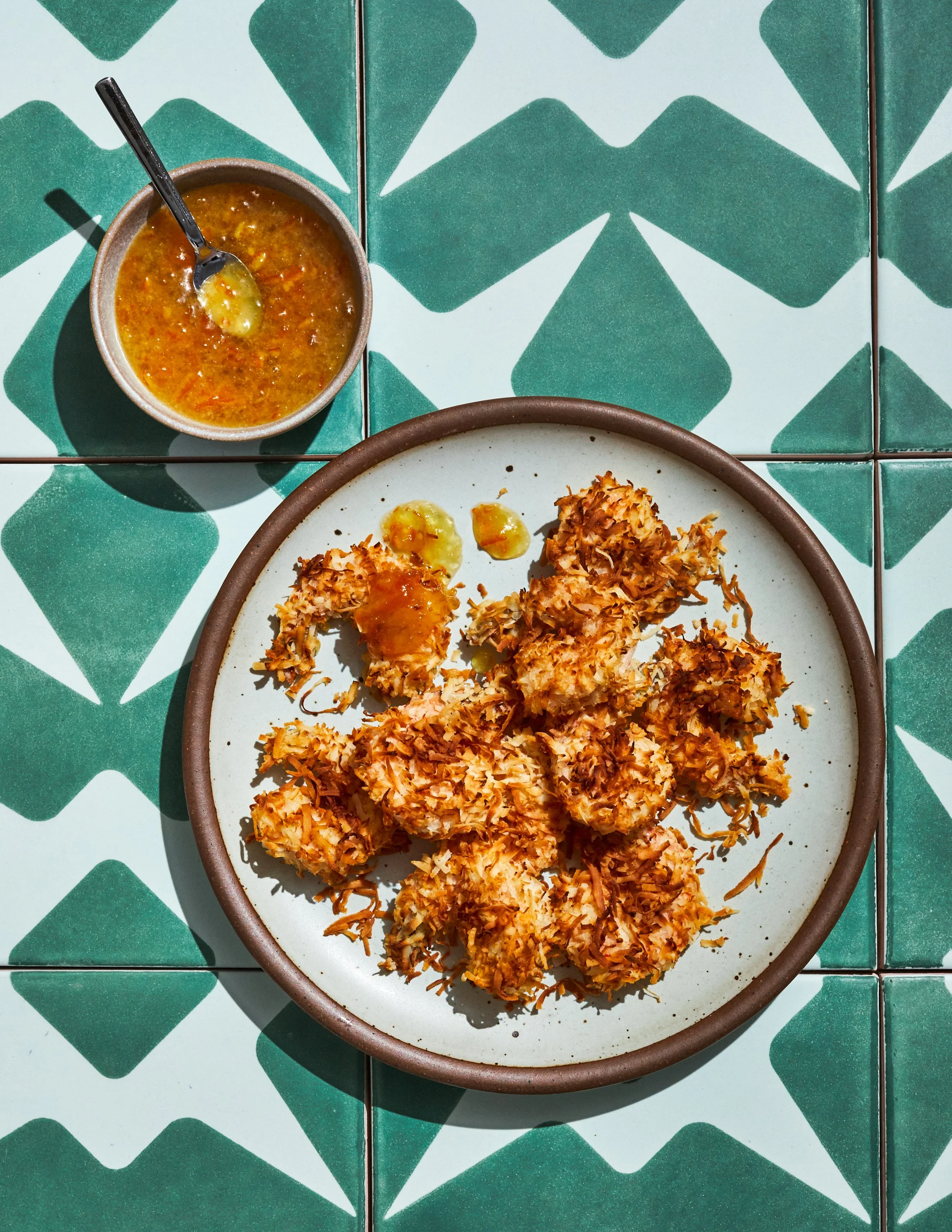 Coconut shrimp with spicy marmalade by Jen Hatmaker for her cookbook, Feed These People. Image by Austin-based food photographer, Mackenzie Smith.