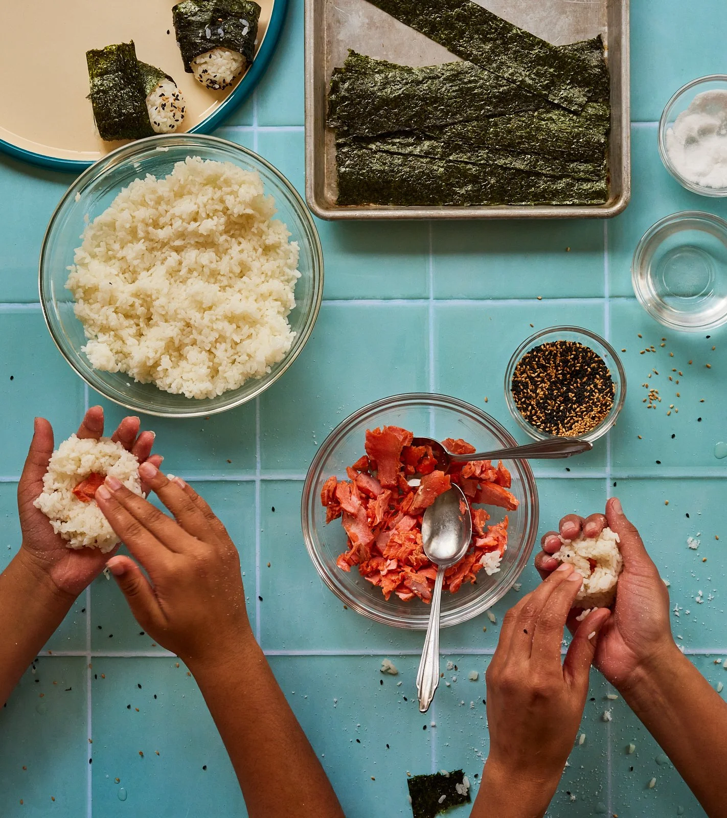 Salmon Onigiri for Priya's Kitchen Adventures. Image by Austin-based lifestyle photographer, Mackenzie Smith.