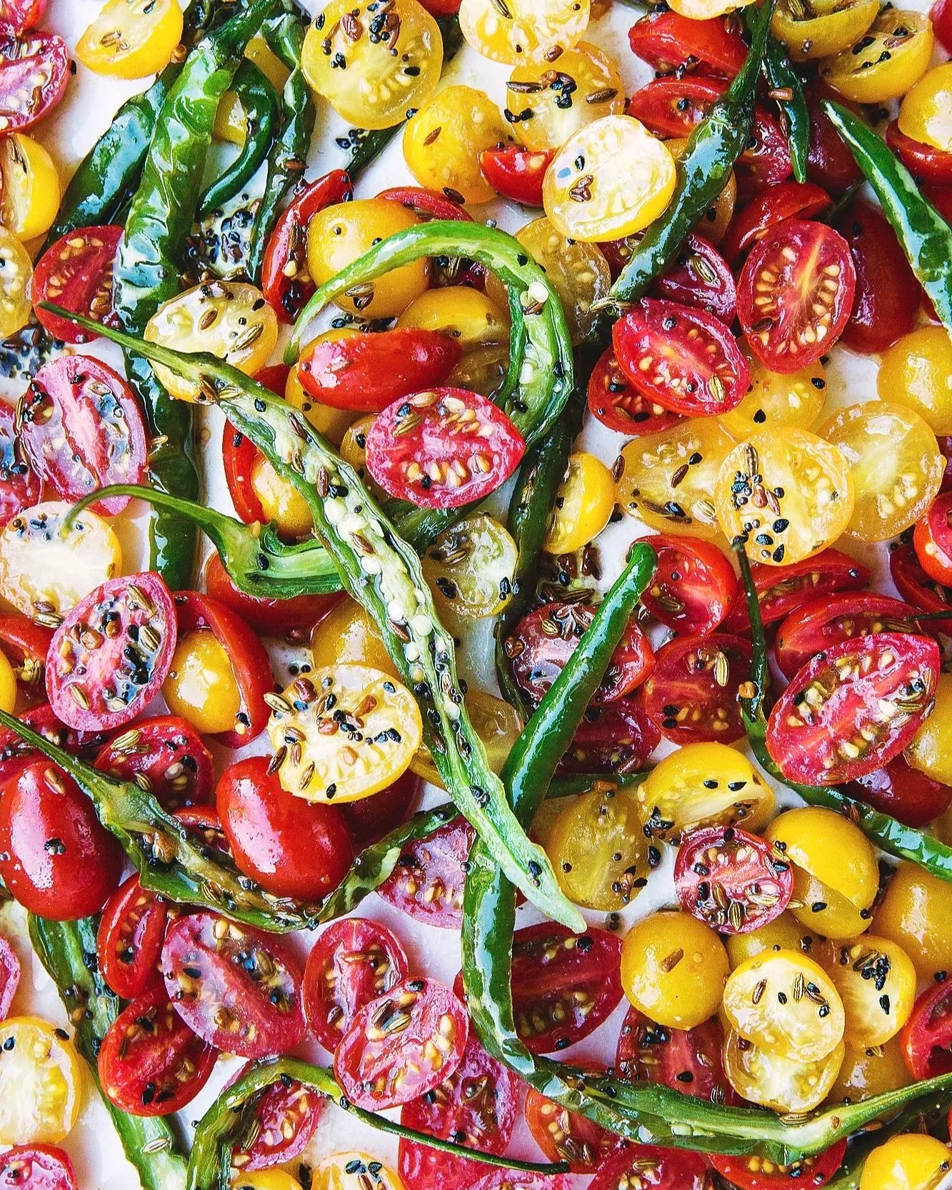 Pickled cherry tomatoes and green beans. Image by Austin-based food photographer, Mackenzie Smith.