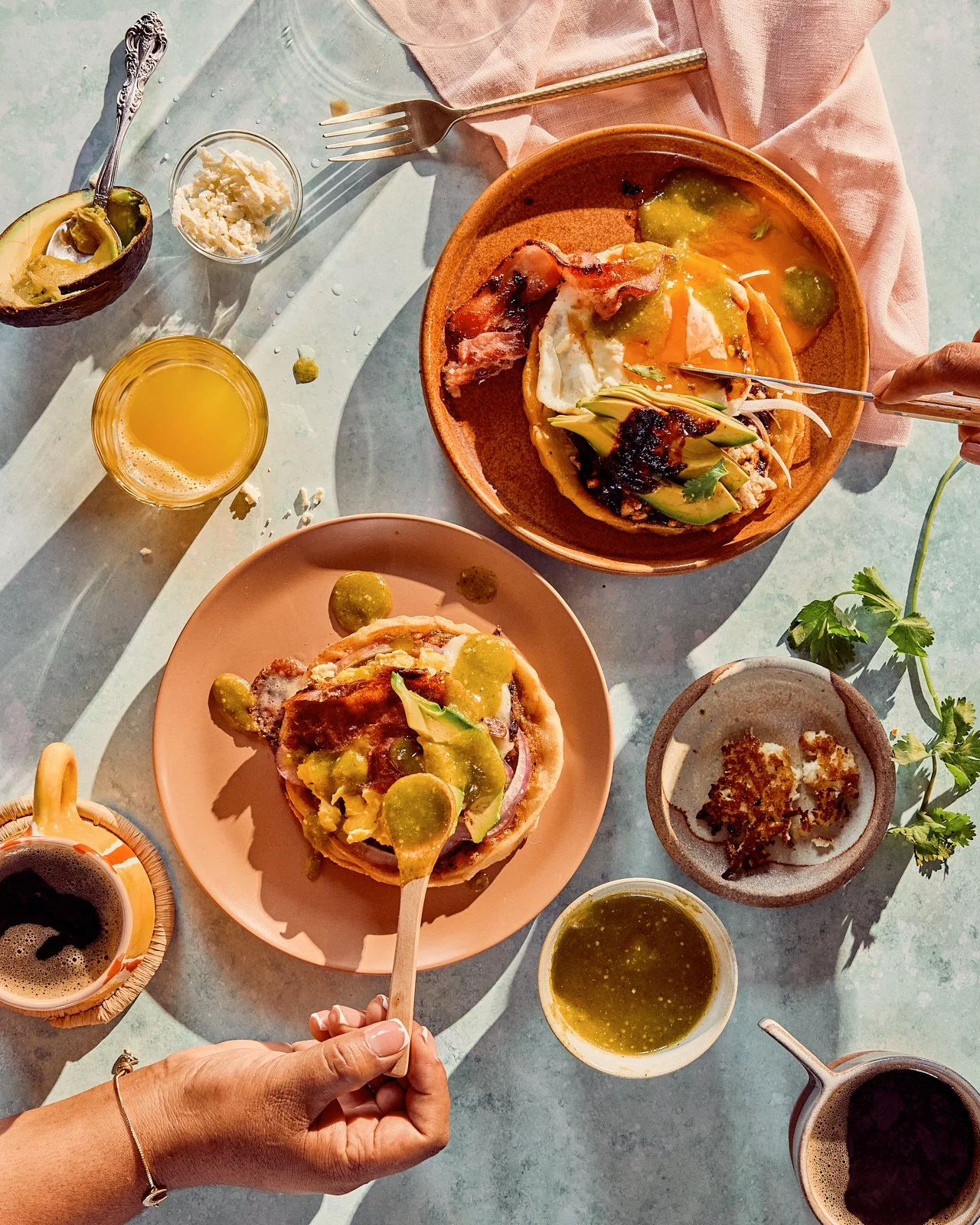 Tomatillo salsa for breakfast for Veracruz All Natural's cookbook. Image by Austin-based food photographer, Mackenzie Smith.