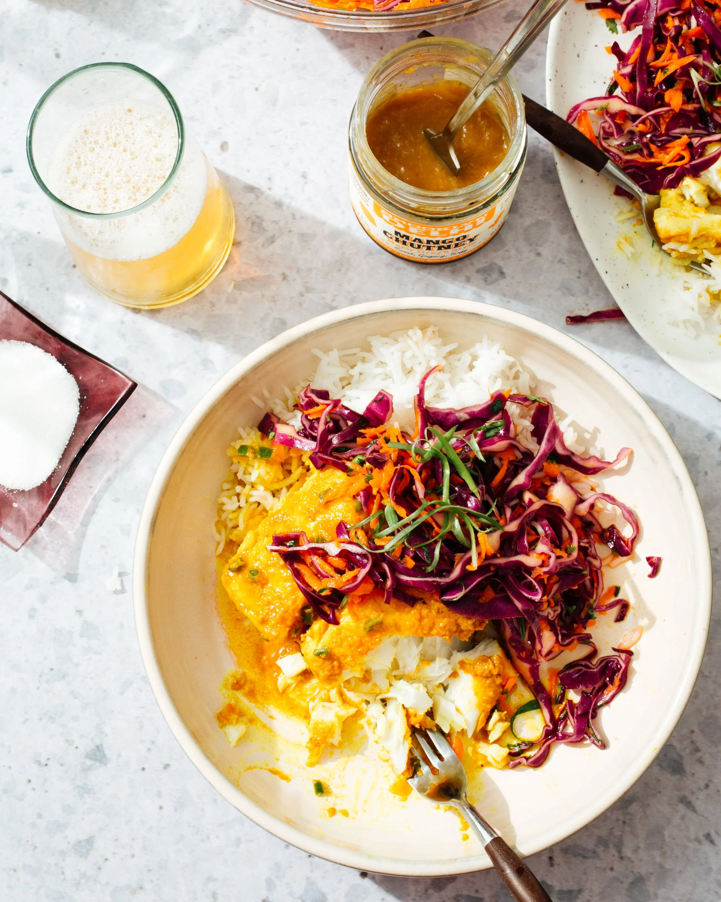 Baked fish with rice for Brooklyn Delhi. Food styling by Maite Aizpurua. Image by Austin-based food photographer, Mackenzie Smith.