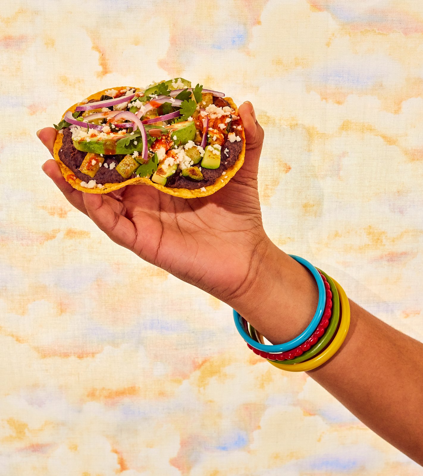 Refried beans and squash tostada for Priya's Kitchen Adventures. Image by Austin-based food photographer, Mackenzie Smith.