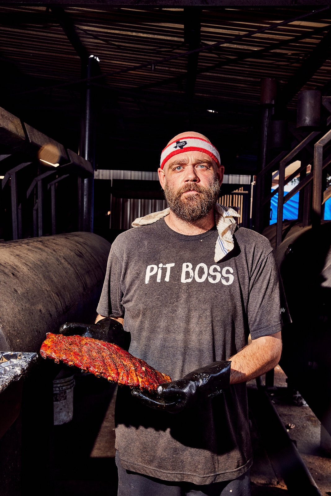 Pitmaster at Sam's BBQ. Image for Texas Monthly by Austin-based food and portrait photographer, Mackenzie Smith.