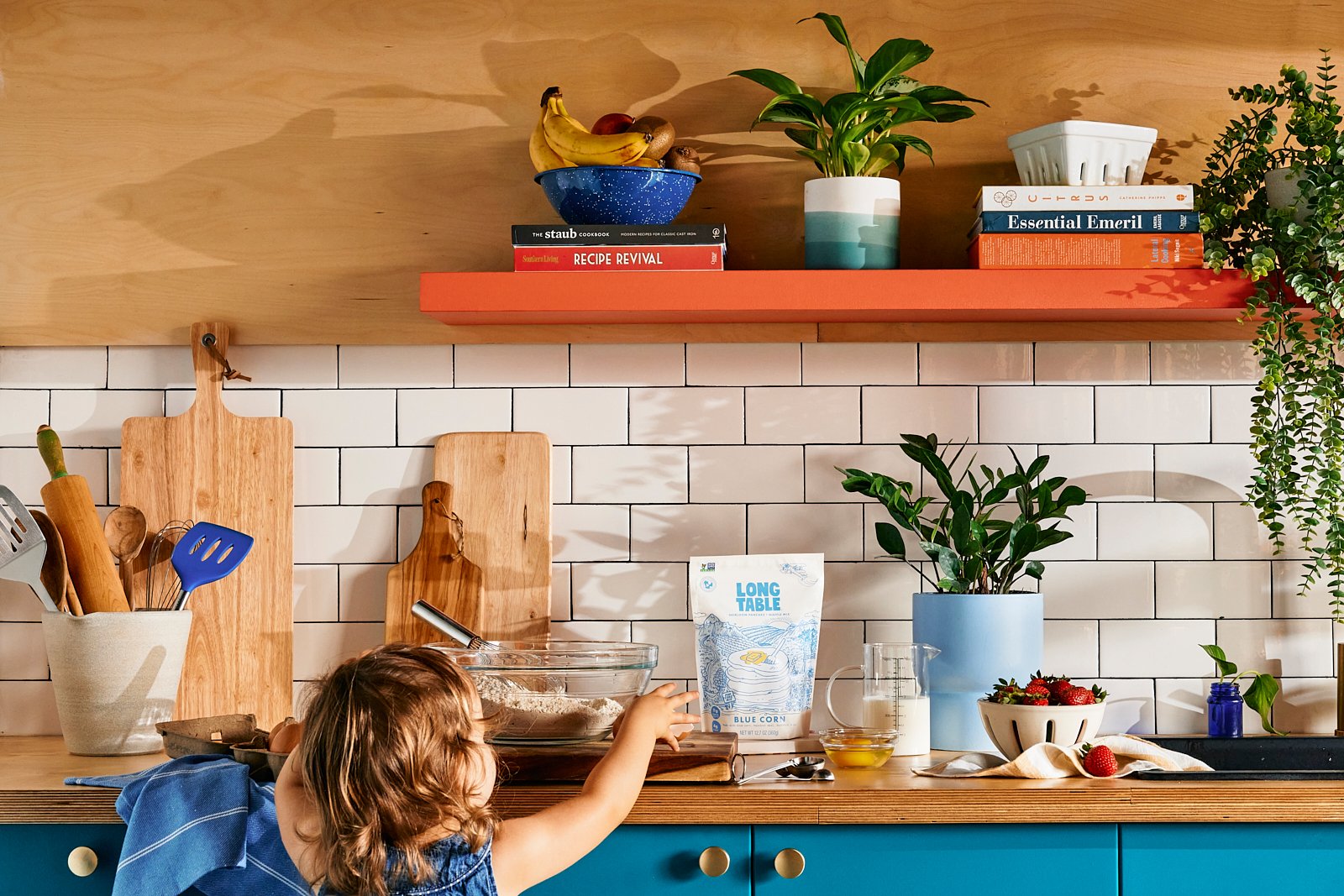 Lifestyle meets product for Long Table Pancake mix. Image by Austin-based product photographer, Mackenzie Smith.