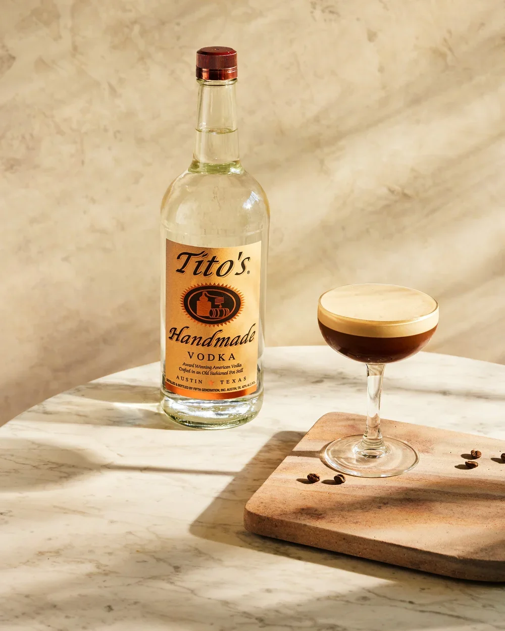 Espresso martini for Tito's Handmade Vodka. Image by Austin-based product photographer, Mackenzie Smith.