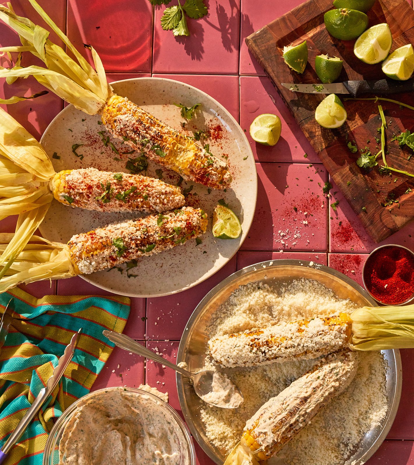 Elotes, shot for Priya's Kitchen Adventures, by Priya Krishna. Image by Austin-based food photographer Mackenzie Smith, food styling by Maite Aizpurua. 