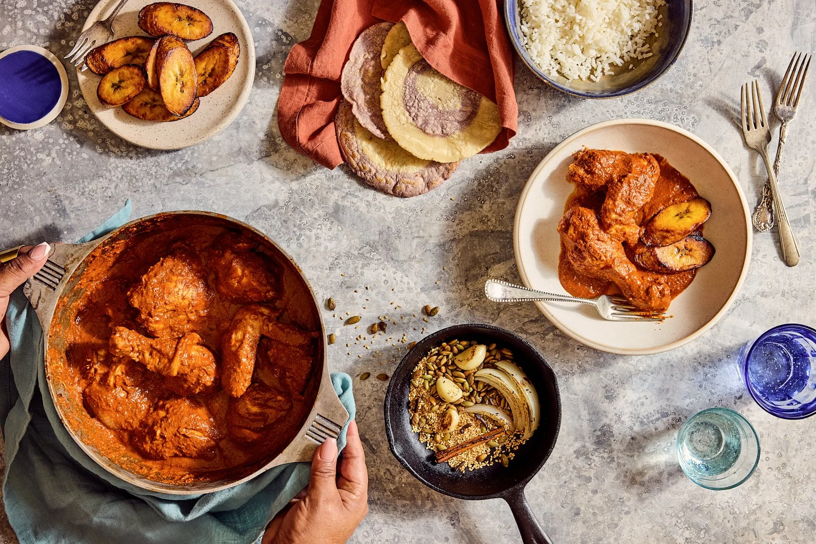 Chicken in red pumpkin seed sauce for Veracruz All Natural's cookbook. Image by Austin-based food photographer, Mackenzie Smith.