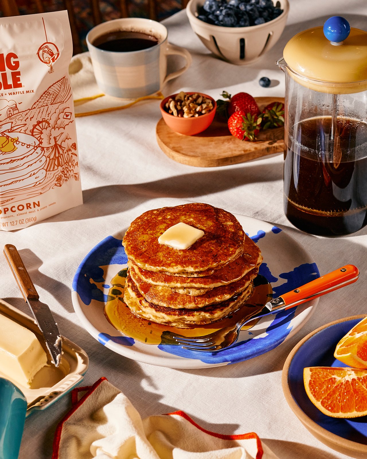 Long Table Pancakes lifestyle campaign. Image by Austin-based food and product photographer, Mackenzie Smith.