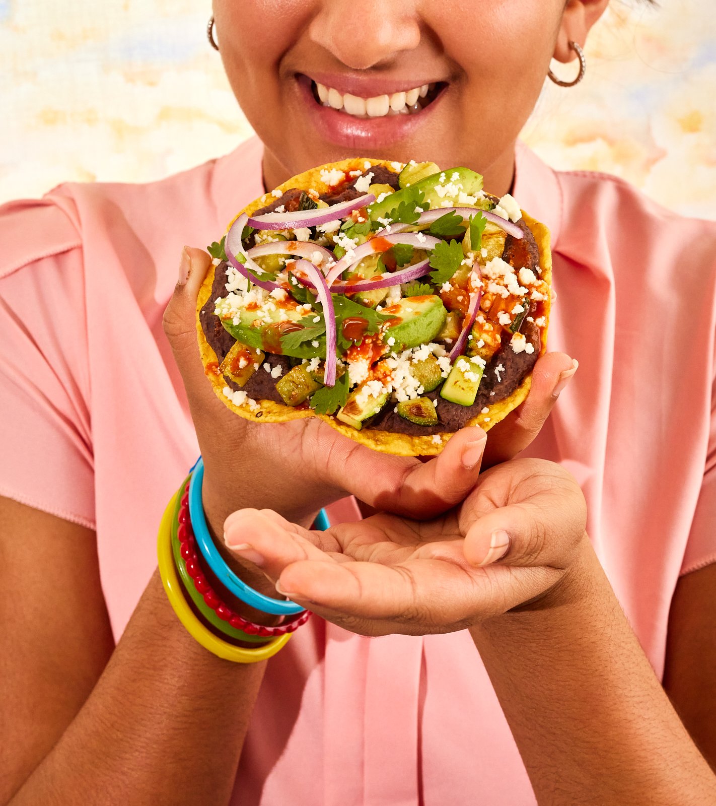 Tostada with refried beans and squash for Priya's Kitchen Adventures cookbook. Image by Austin-based lifestyle photographer, Mackenzie Smith.