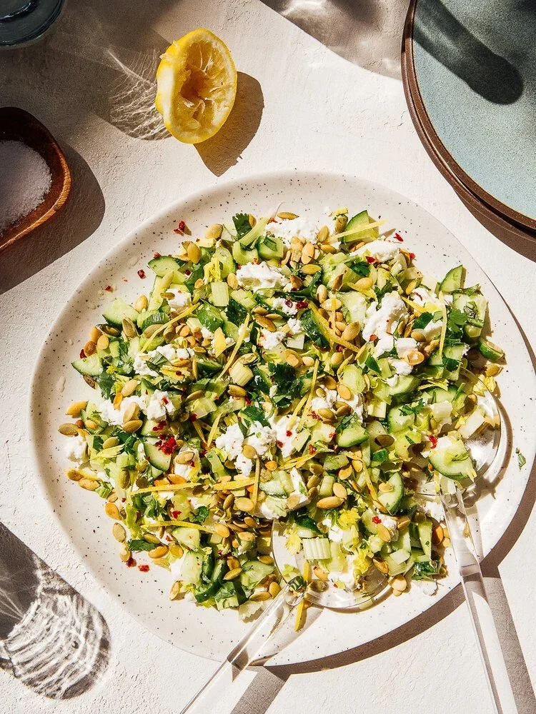 Celery salad on ceramics. Image by Austin-based food photographer, Mackenzie Smith.