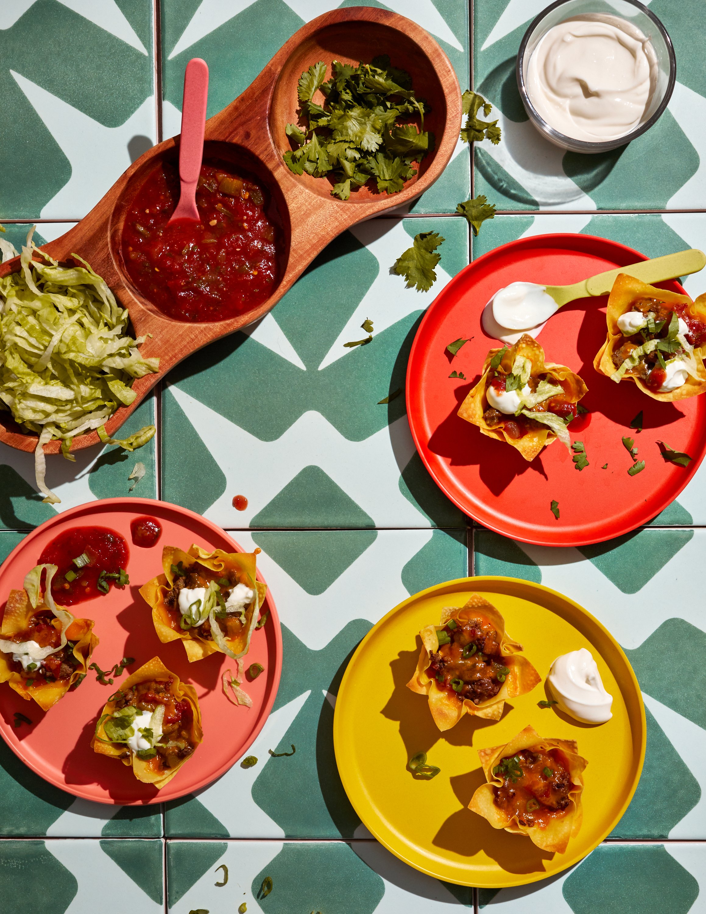 Green Chile Taco Cups for Jen Hatmaker's cookbook, Feed These People. Image by Austin-based cookbook photographer, Mackenzie Smith.