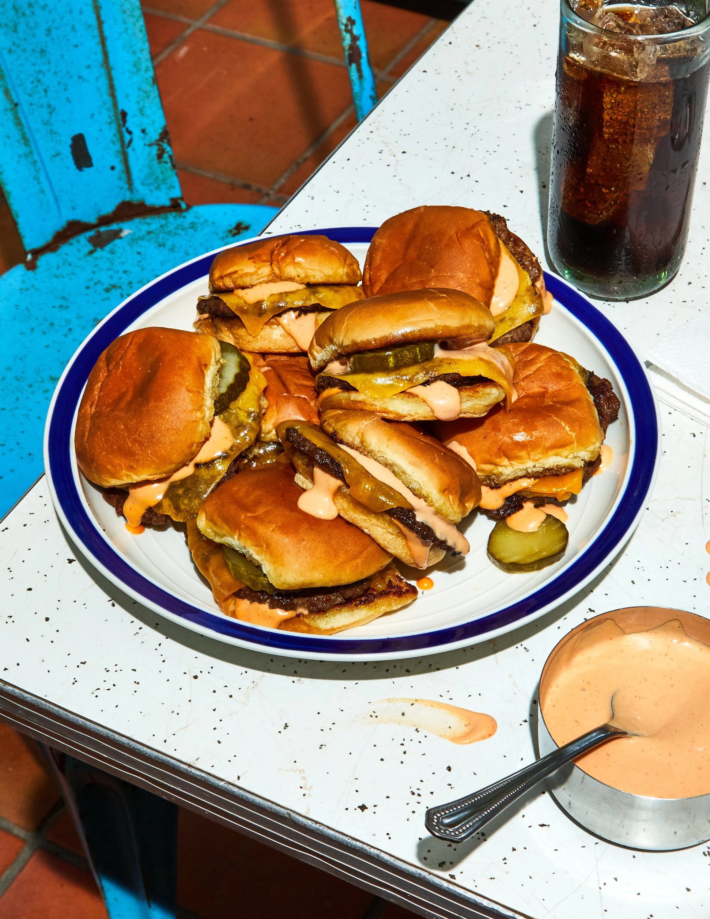 Diner Cheeseburger Sliders for Jen Hatmaker's cookbook, Feed These People. Image by Austin-based cookbook photographer, Mackenzie Smith.