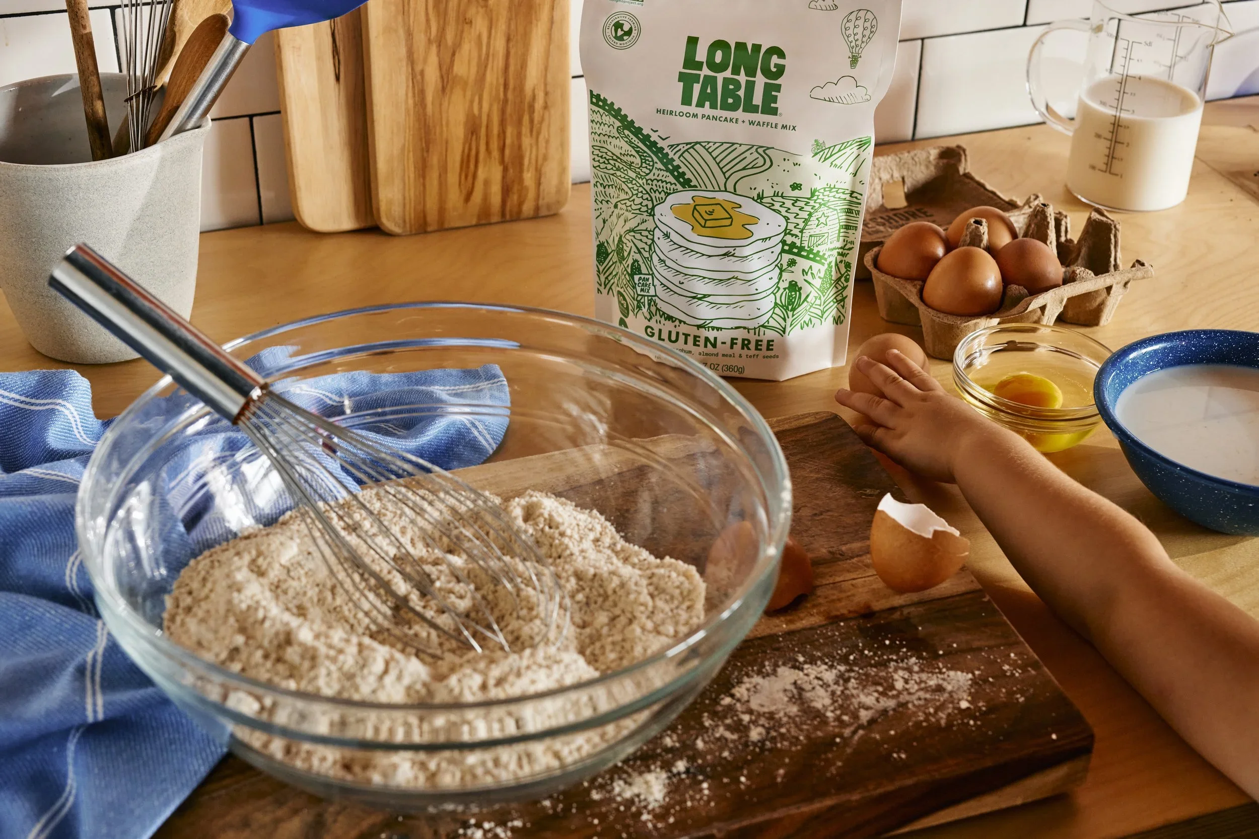 Long Table Pancakes lifestyle campaign. Image by Austin-based food and product photographer, Mackenzie Smith.