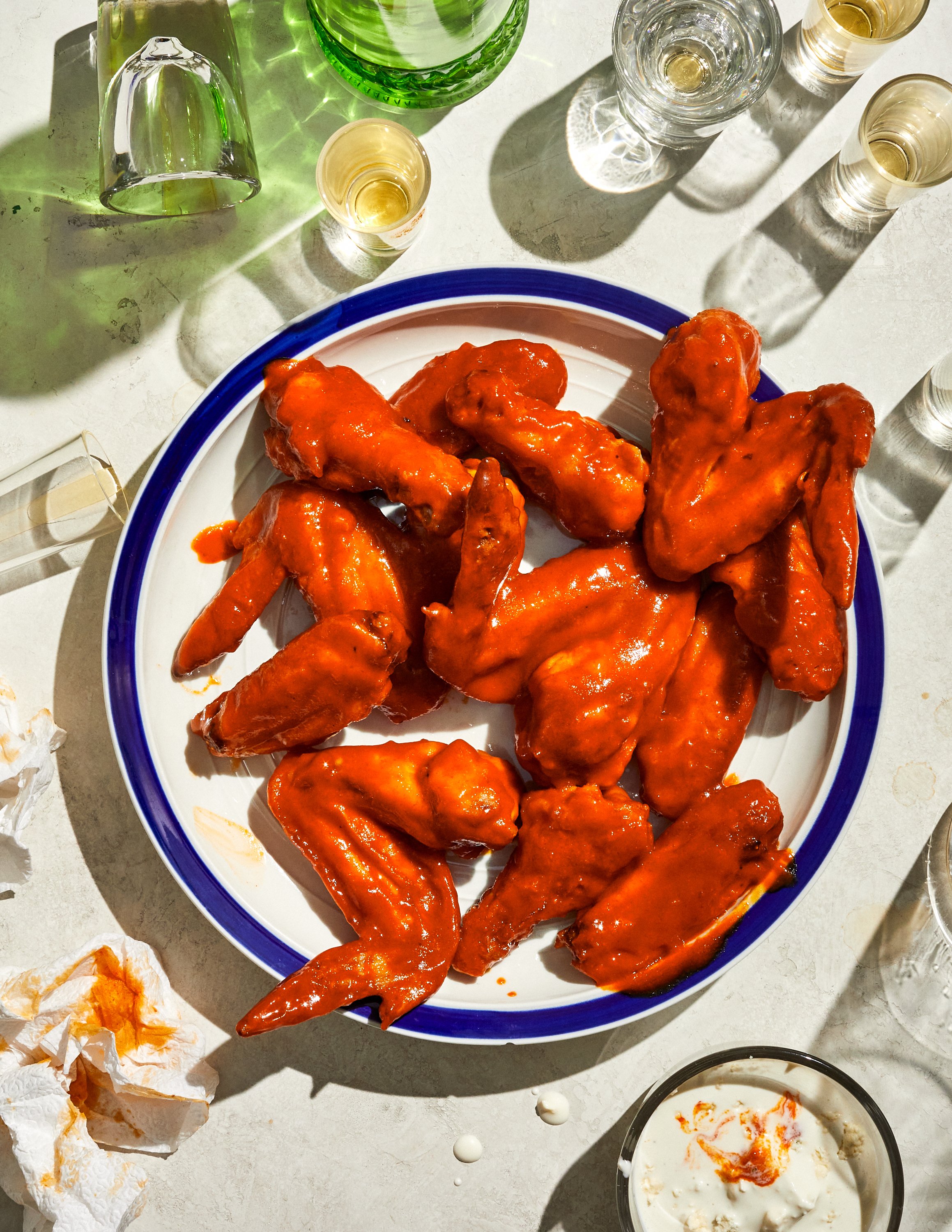 Chicken Wings with blue cheese for Jen Hatmaker's cookbook Feed These People. Image by Austin-based food photographer Mackenzie Smith.