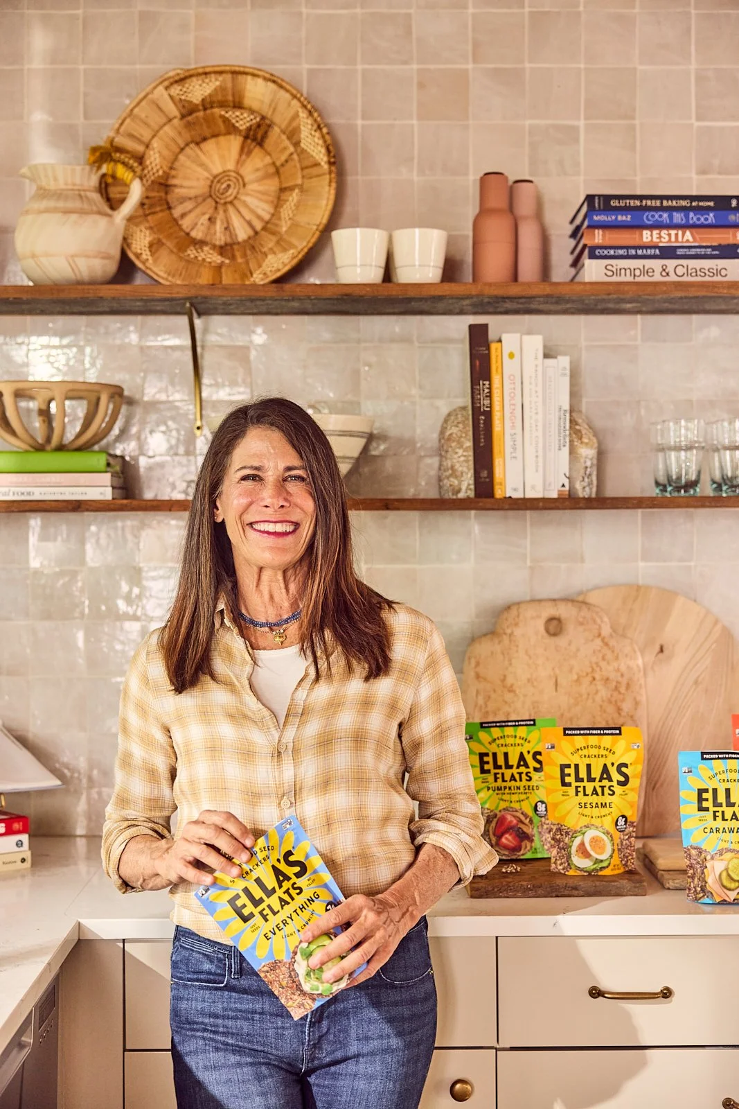 Founder Ella of Ella's Flats, 2024. Prop styling by Candice Putter. Food Styling by Ali Mendez. Image by Austin-based food and product photographer, Mackenzie Smith.