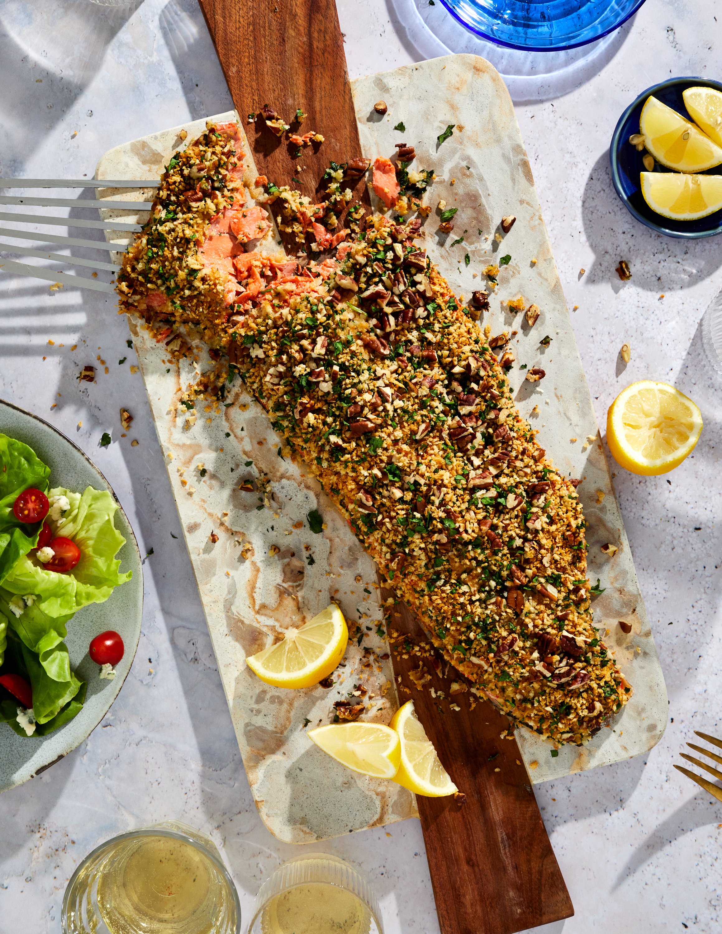 Honey Mustard Pecan-Crusted Salmon for Jen Hatmaker's cookbook, Feed These People. Image by Austin-based food photographer, Mackenzie Smith.