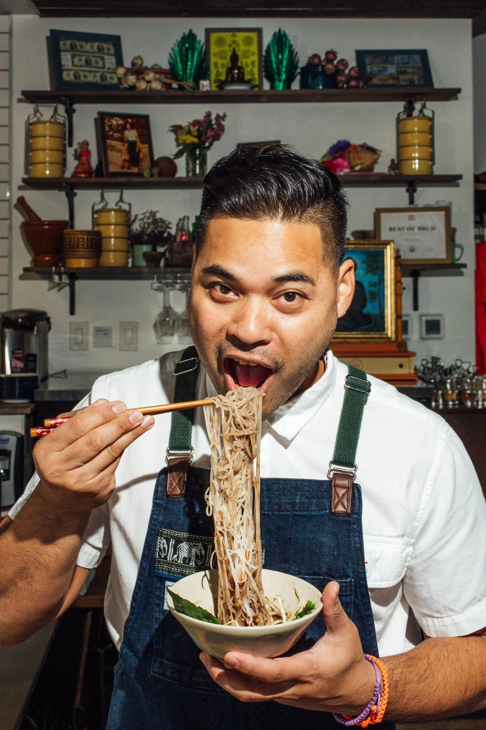 Chef Donny Sirisavath, founder of Khao Noodles, for Texas Monthly. Image by Austin-based food and portrait photographer, Mackenzie Smith.