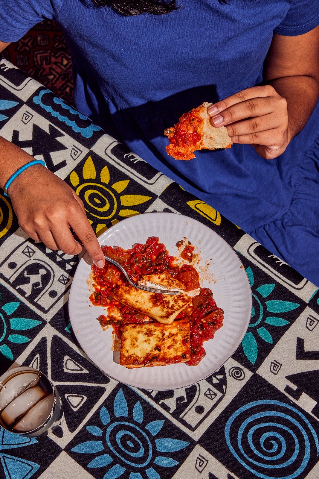 Zaalouk with halloumi for Priya's Kitchen Adventures cookbook. Image by Austin-based cookbook photographer, Mackenzie Smith.