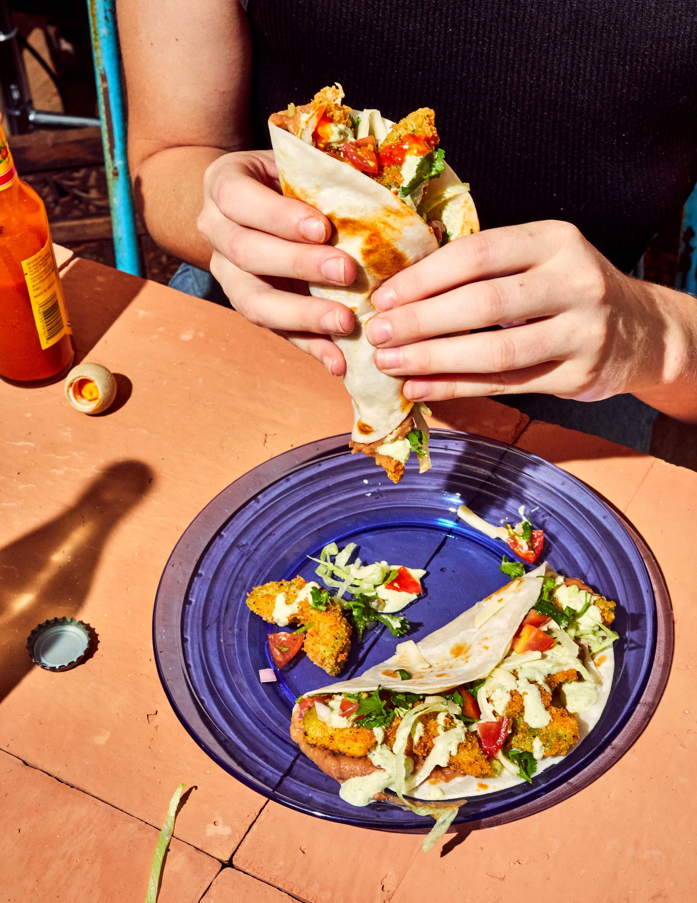 Fried avocado tacos for Jen Hatmaker's cookbook, Feed These People. Image by Austin-based food photographer, Mackenzie Smith.