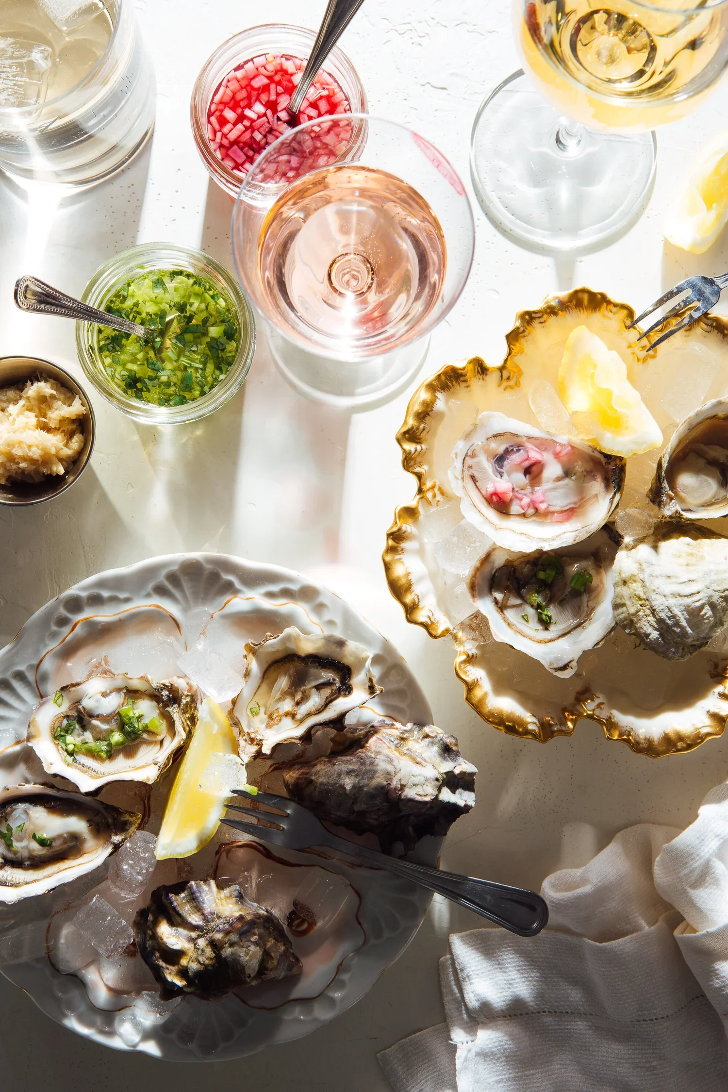 Oysters and champagne at Sel Rrose. Image by Austin-based food and restaurant photographer, Mackenzie Smith.