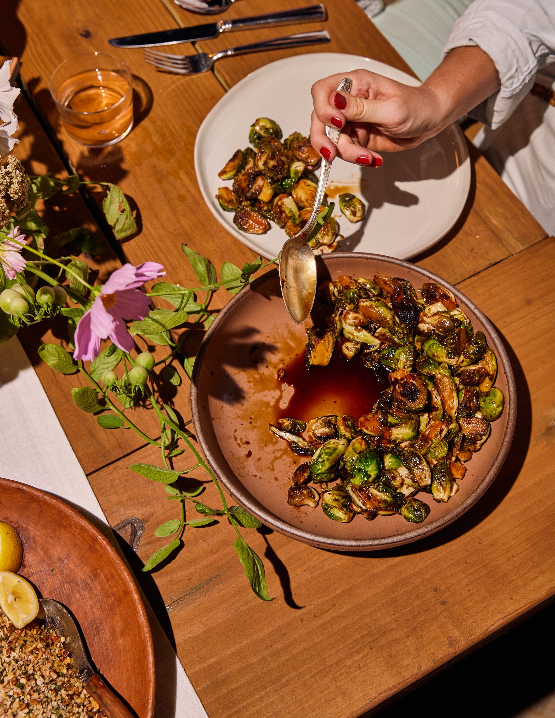 Hacked "Uchi" Brussel Sprouts, inspired by Austin-based restaurant, Uchi, for Jen Hatmaker's cookbook, Feed These People. Image by Austin-based food photographer, Mackenzie Smith.