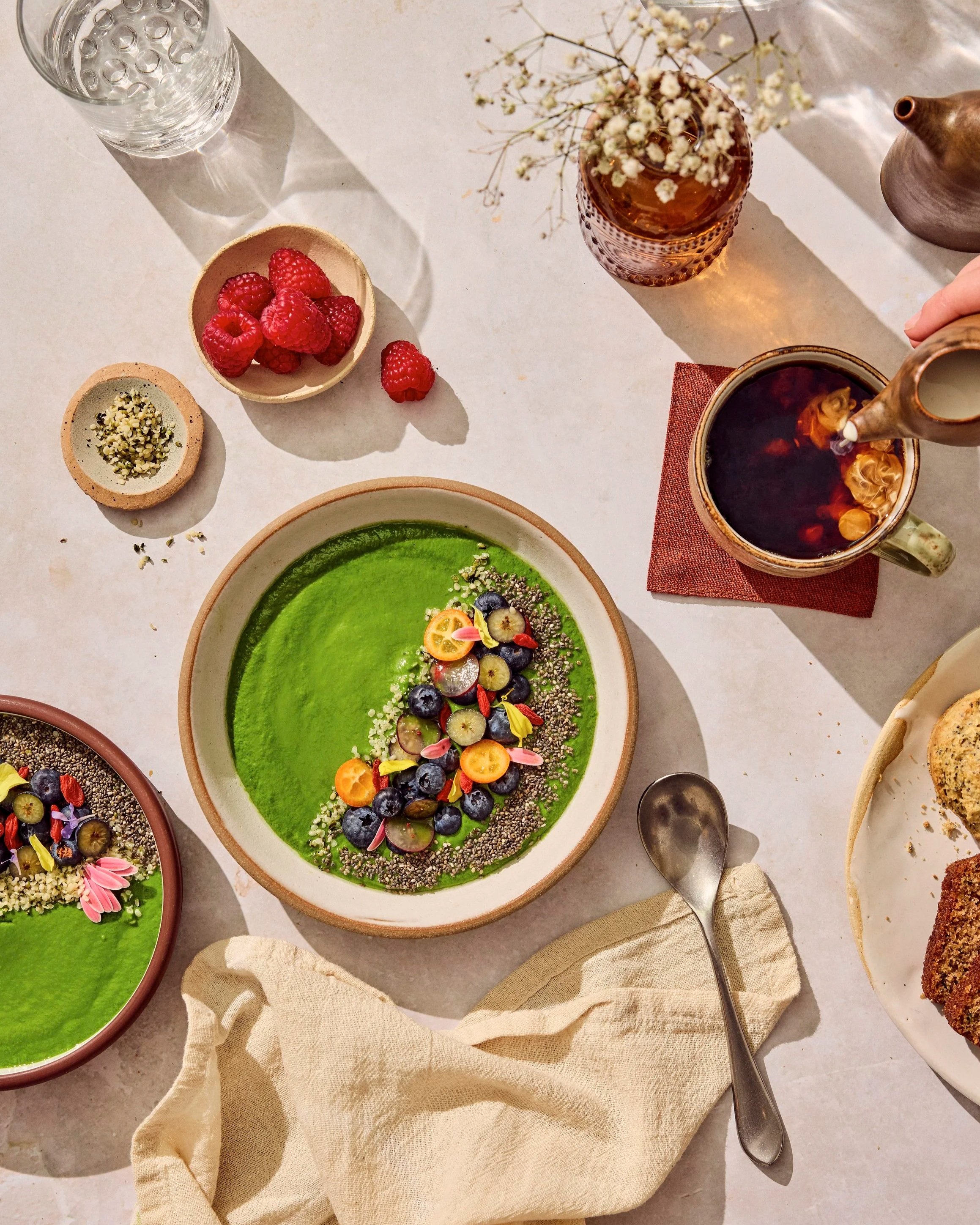 Green Smooth Bowl, Shot for Canyon Ranch Tucson, by commercial photographer Mackenzie Smith, props by Audrey K Davis. Food by Chef Pete Ghione