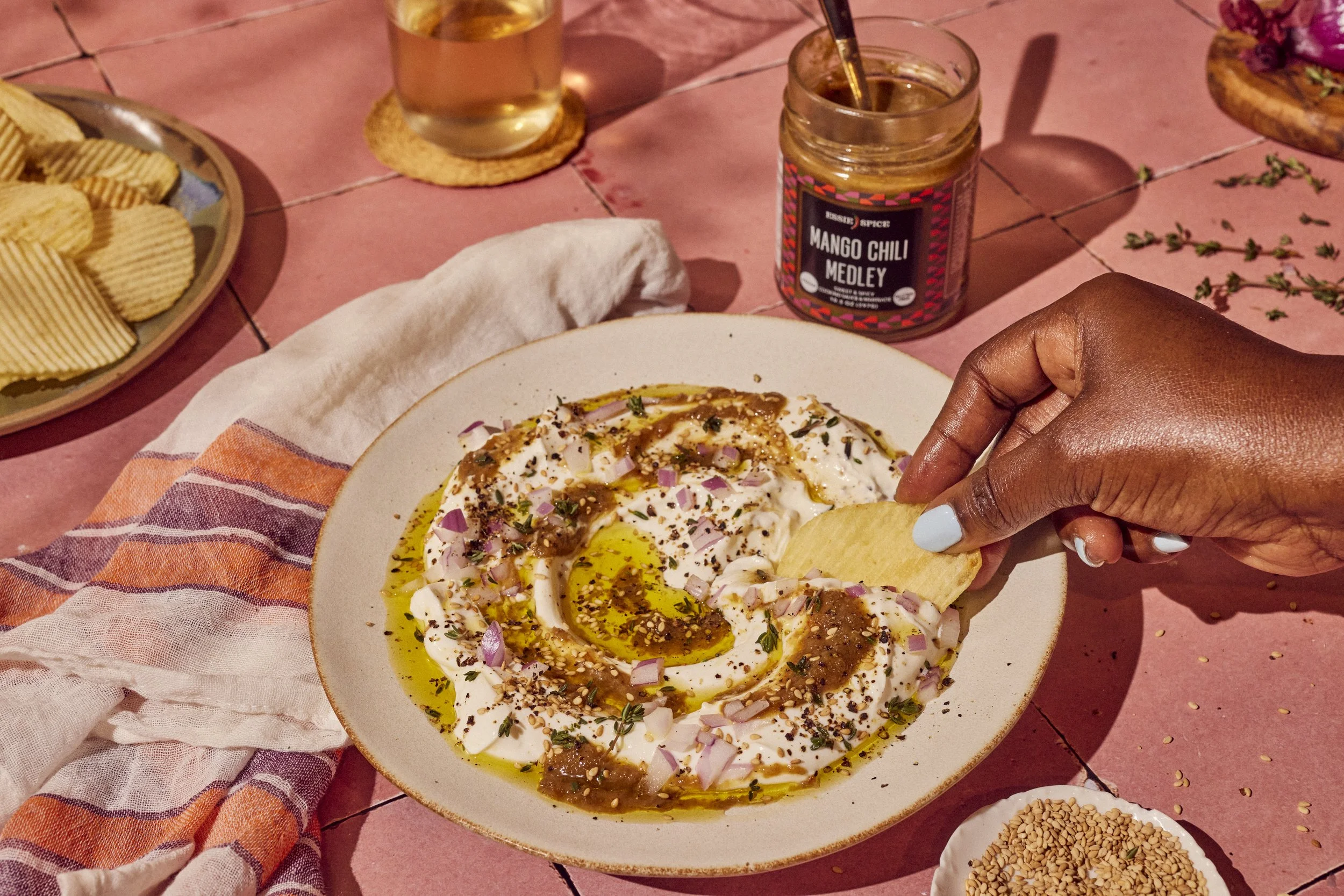 Hummus dip with Essie Spice. Styling by Candice Putter. Image by Austin-based food photographer, Mackenzie Smith.