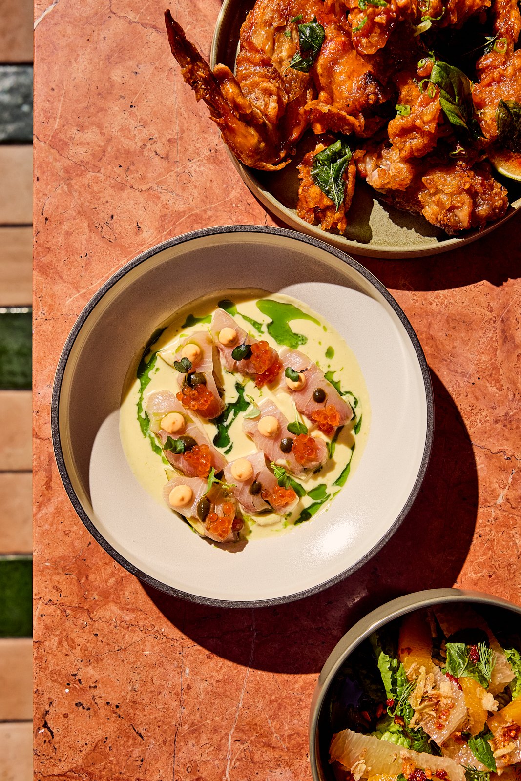 Hamachi crudo and wings at Siti in ATX. Image by Austin-based food photographer, Mackenzie Smith.