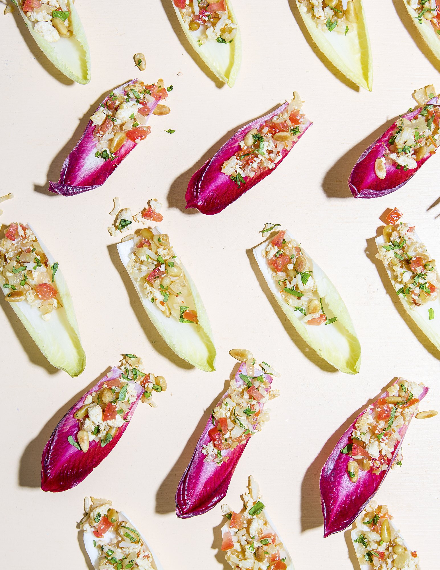 Tofu and Basil Endive leaves. Styling by Judy Kim. Image by Austin-based food photographer, Mackenzie Smith for Priya Krishna's cookbook, Indian-(ish)