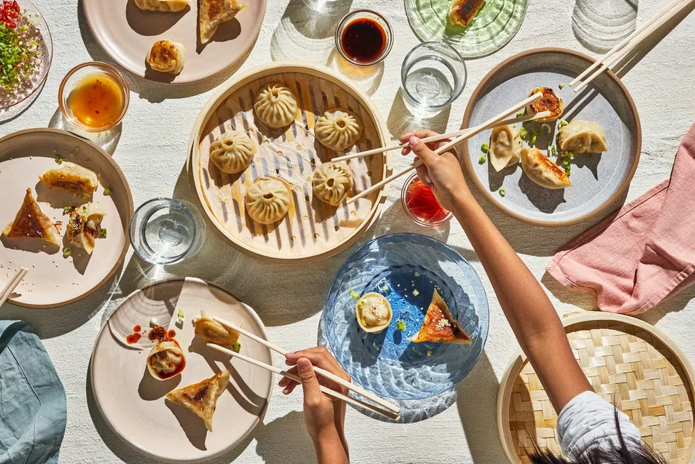 Dumpling family meal for Steamies. Image by Austin-based product photographer, Mackenzie Smith.