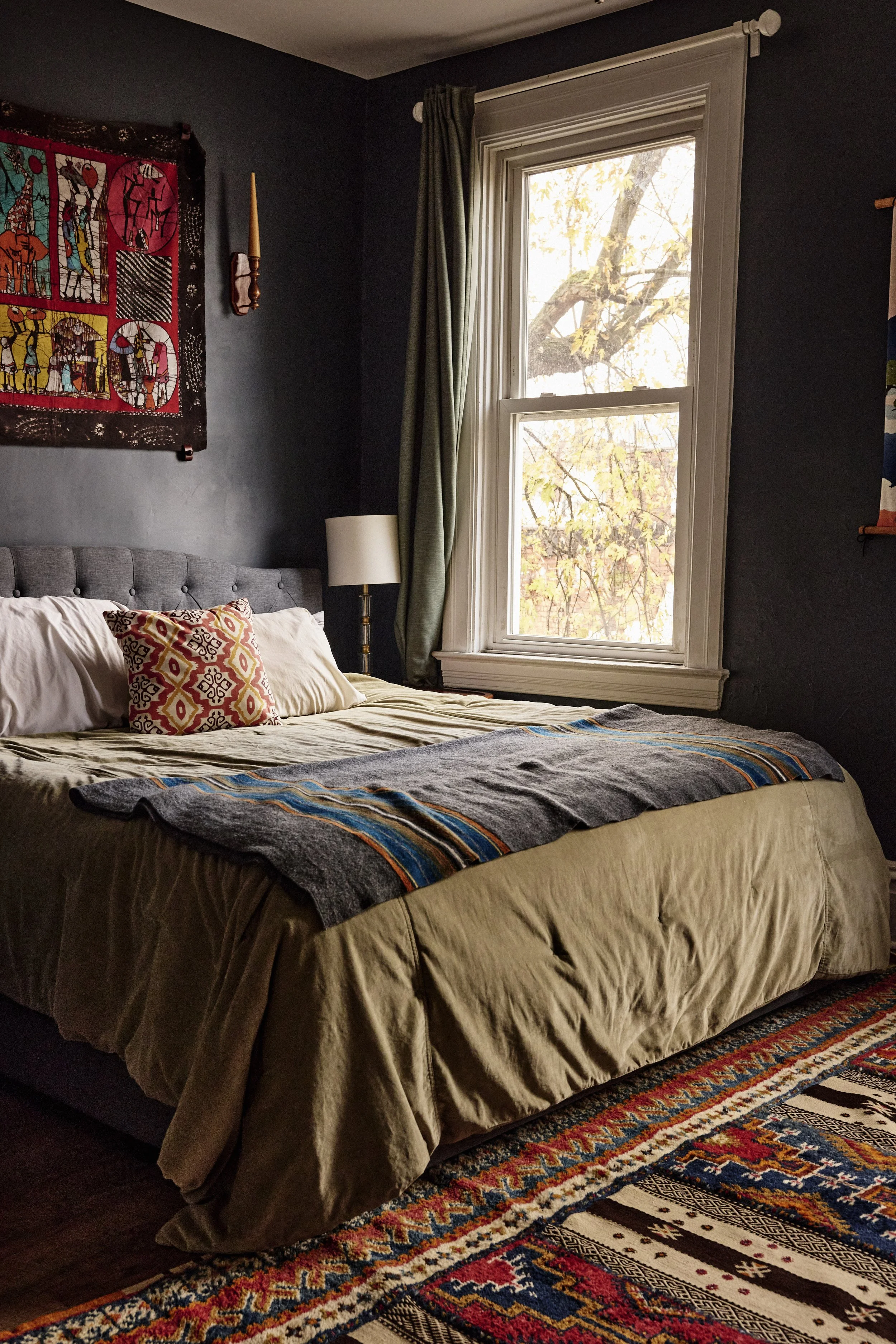 Alexander and Bobby's bedroom in their townhouse in Pittsburgh, PA. Image by Austin-based lifestyle photographer, Mackenzie Smith.