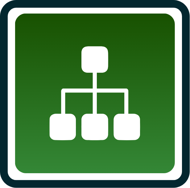 Green background with a white hierarchical organizational chart icon.