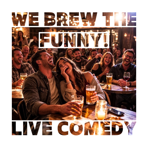 Image shows a live comedy show with audience laughing