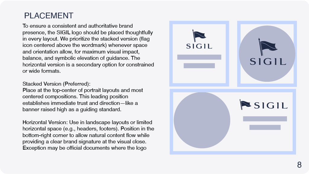The page describing how to place the SIGIL Logo