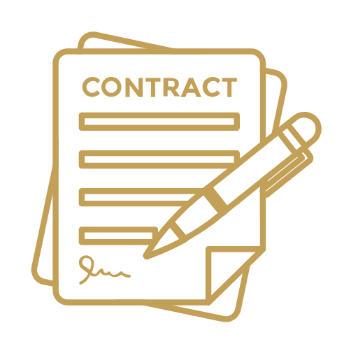 Outline of a contract document with a pen signing it.