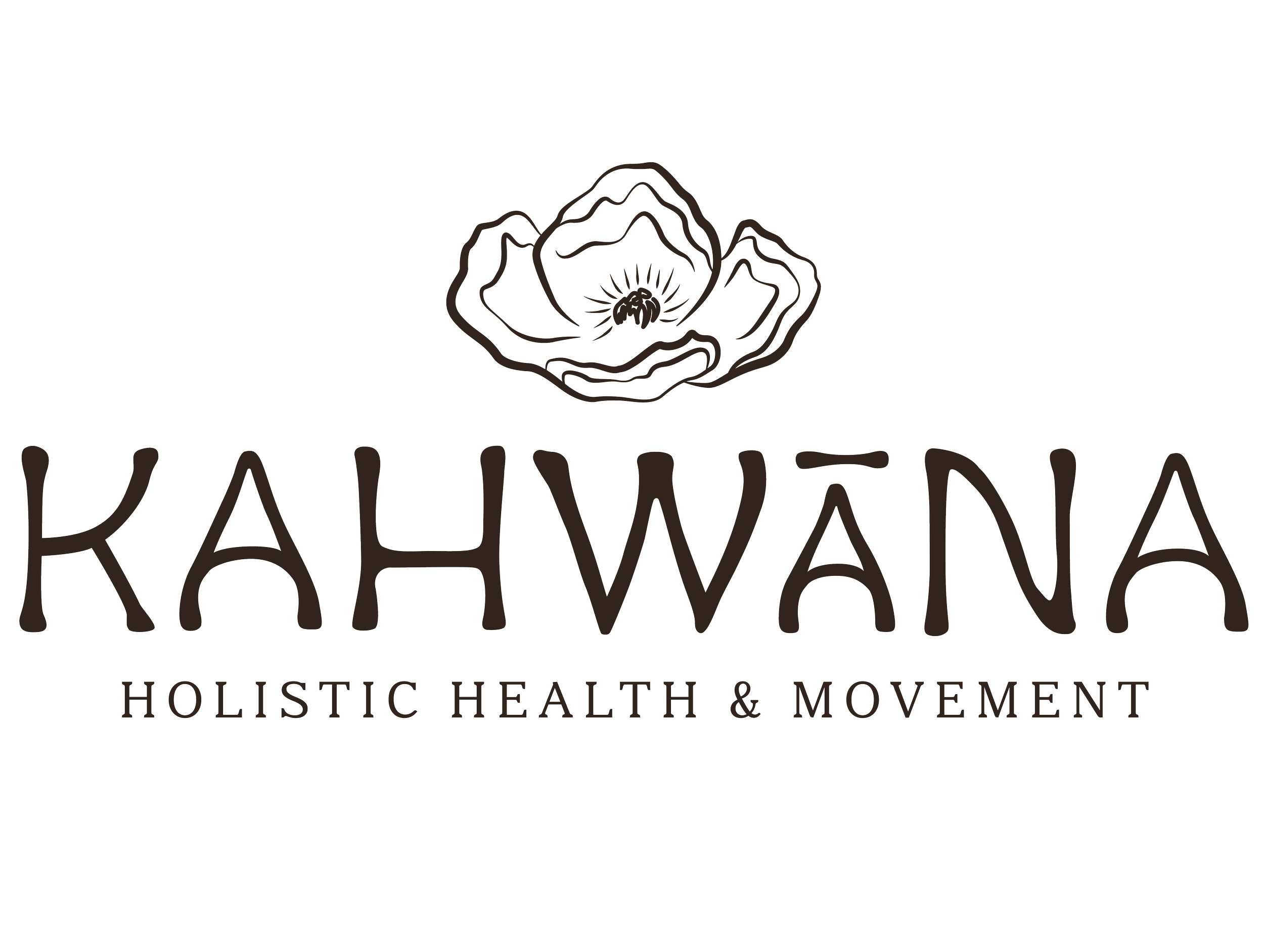 Logo for Kahwana, Holistic Health & Movement, featuring a stylized flower above the company's name in handwritten font.