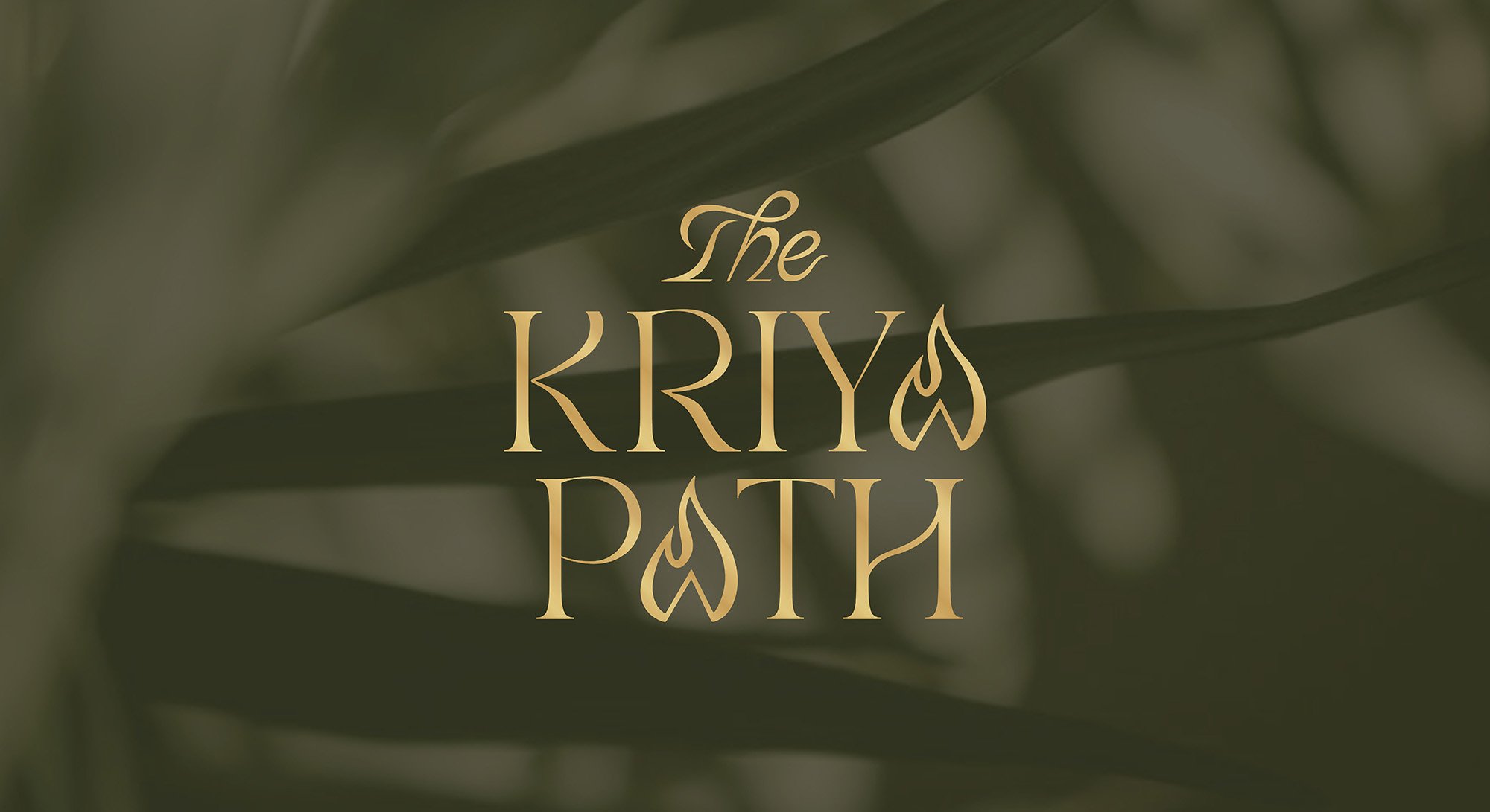 Graphic promoting The Kriya Path gold lettering with flames replacing the A