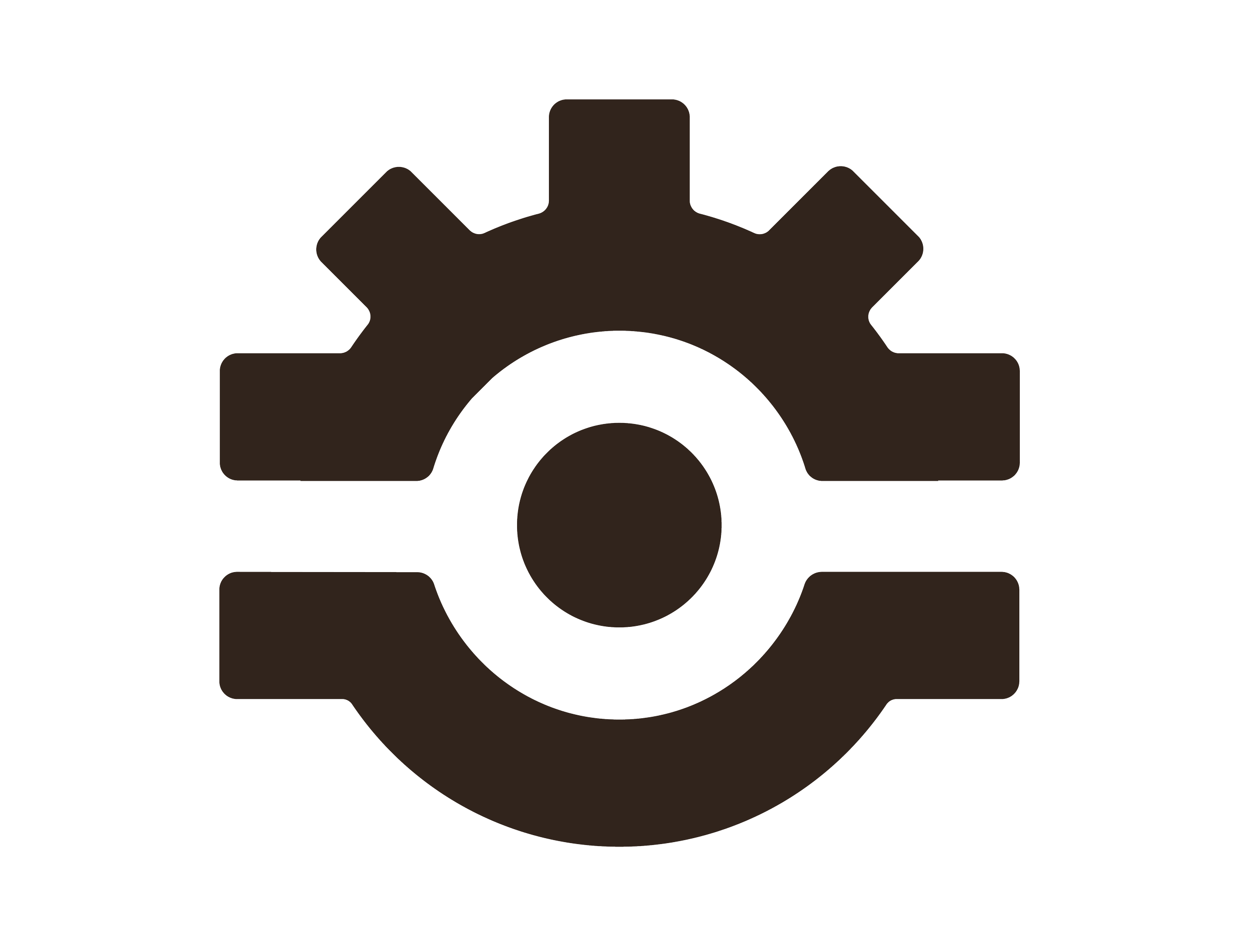 Logo for Geelong Complex Wheelchairs featuring a gear with teeth protruding out of the top half and a circle in the middle.