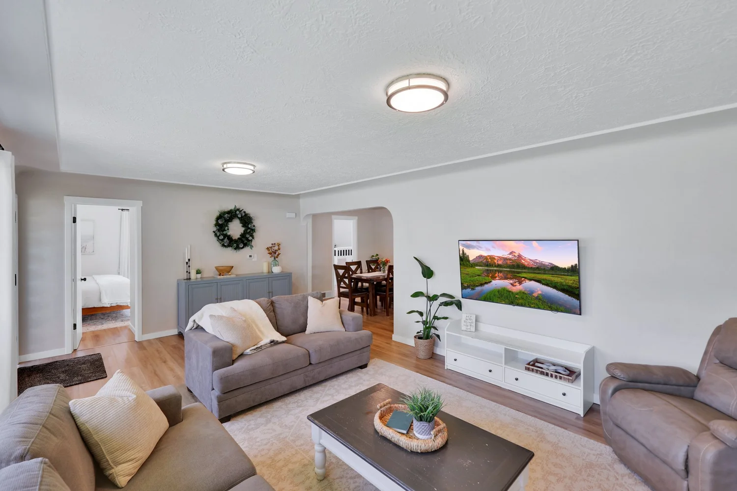 Bright, staged living room ready for showings