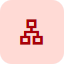 A pink line drawing of a geometric pattern with interconnected squares and lines.