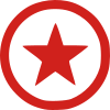 Red circular badge with a star in the center