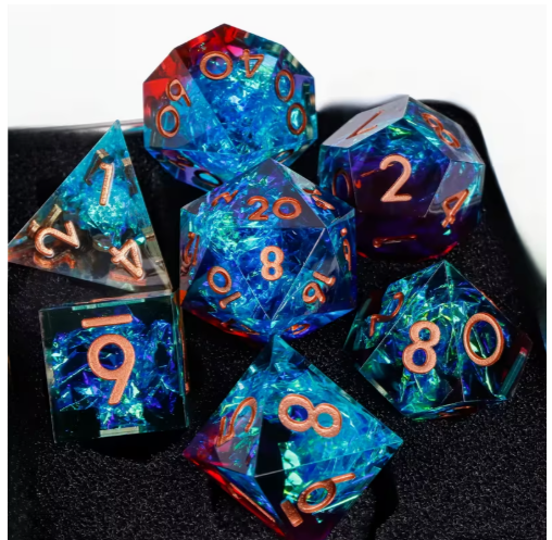 Blue Red Resin Dice Sharp Edge with Sparkles